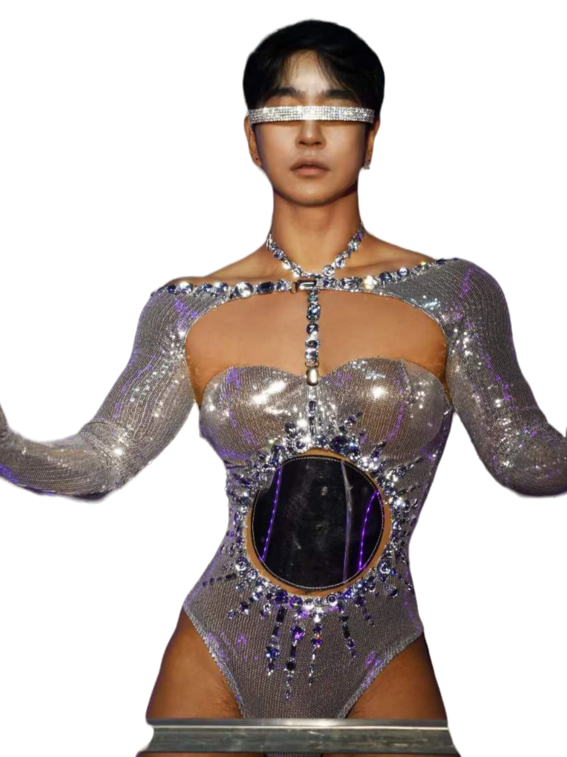

Stunning Nightclub Bar Show Drag Queen Outfits Women Bodysuits Sequins Rhinestone Futuristic Birthday Stage Performance Costumes
