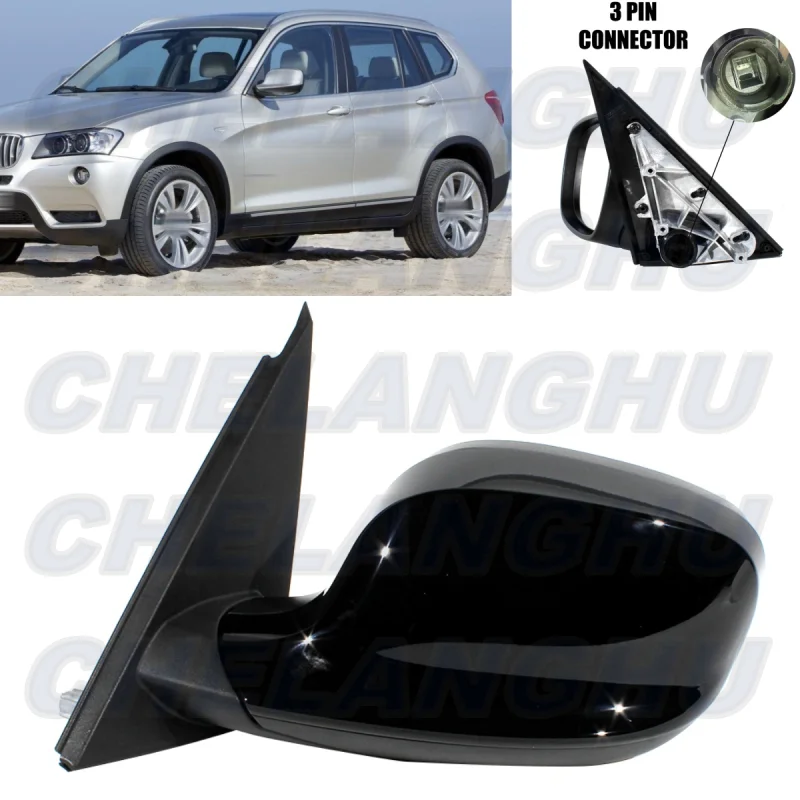 For BMW X3 F25 2010 2011 2012 2013 Left Side 3 Pins Black Painted Memory Power Adjust Power Fold Mirror Assembly