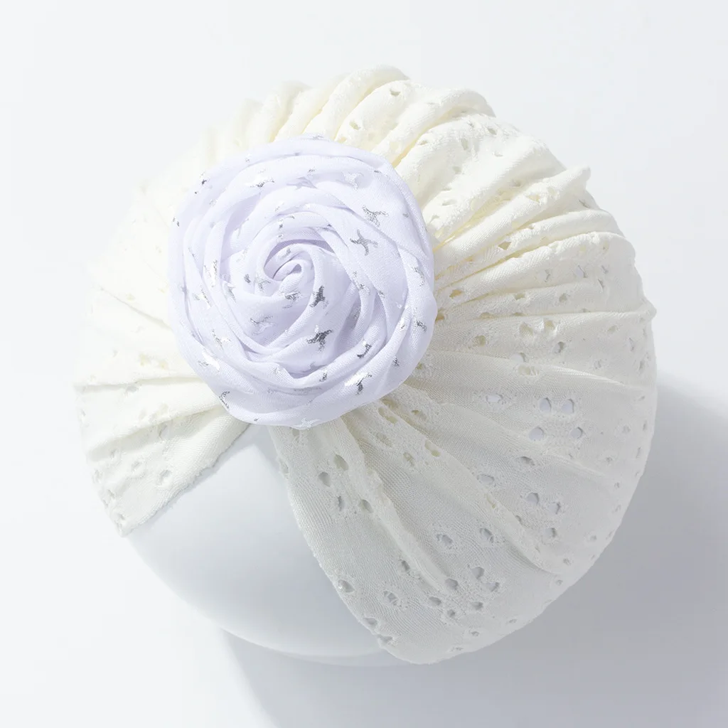 

New Baby Turban Floral Hat Solid Color Baby Girl Hats Hollow Out Breathable Newborn India Cap Toddler Headwraps Beanies Caps