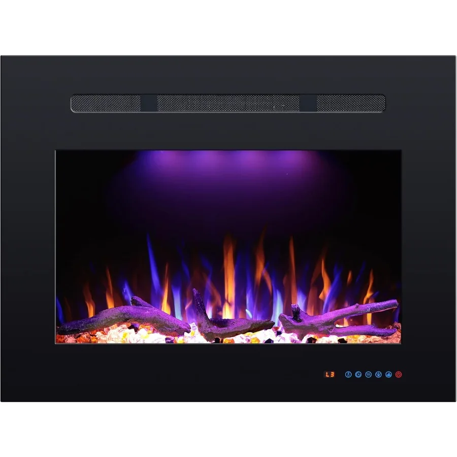 

27.11 Width Rear Electric Fireplace Insert with Crackling Fireplace Heater for Living Room or Bedroom Adjustable Fla