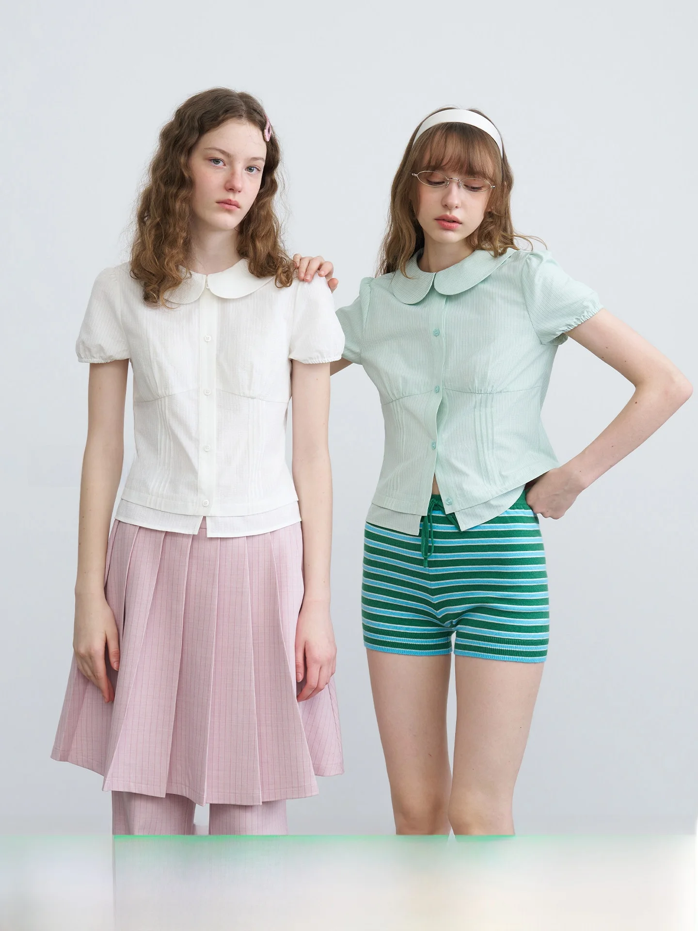 

Riverstone plus Sweet Pure Color Short Sleeve Bubble Sleeve Shirt for Women Girl Style Slim Fit Summer Breathable Cotton Blend