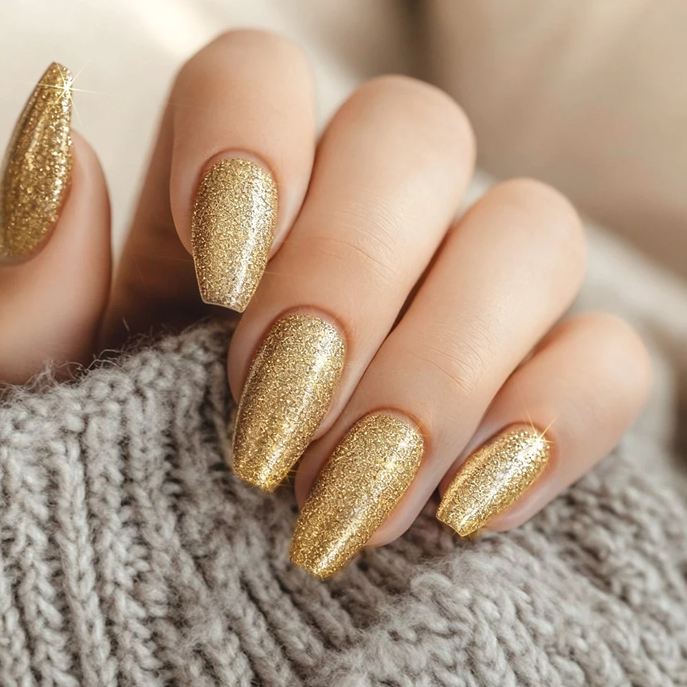 16 نصائح الذهبي بريق هلام مسمار ملصق بلون فلاش UV/LED مصباح رقعة جل طويلة الأمد غطاء كامل هلام ملصق + شريط ملف