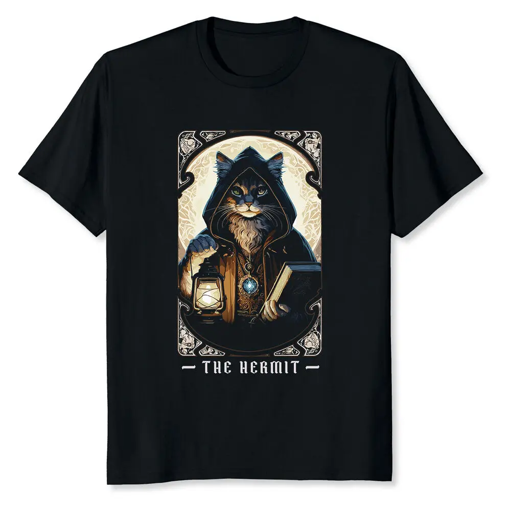 Hermit Cat Tarot Card Graphic For Tarot T-Shirt High Quality 100%Cotton Short Sleeve