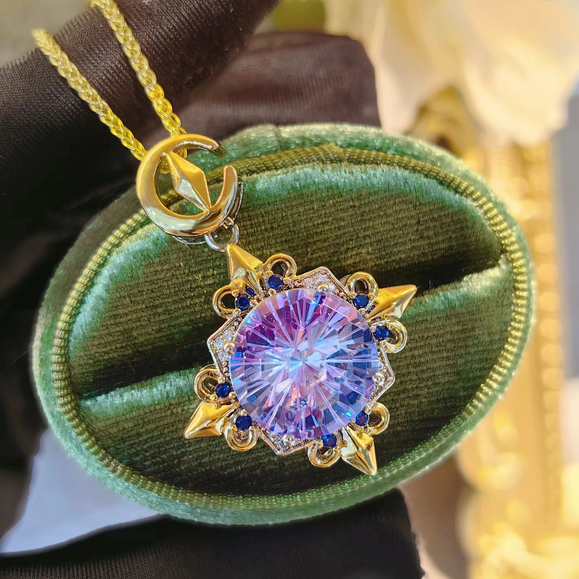 FTCY Sun and Moon Shining Colorful Pendant Necklace For Women Exquisite  Inlaid High Carbon Diamond Necklace Jewelry