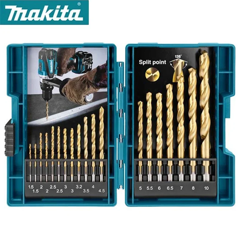 Imagem -06 - Makita 19 Peças Conjunto de Brocas Elétricas Titânio-nitrido Revestimento Carpintaria Metal Trabalho Tin Hss Metal Torção Broca D67527