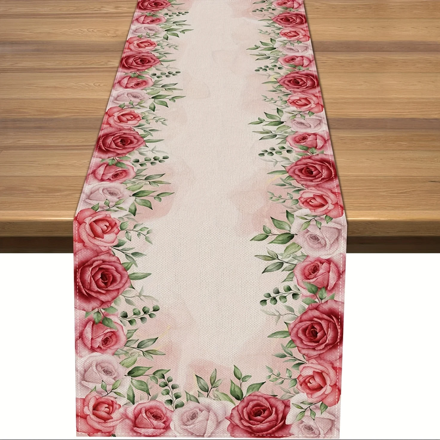 Spring Red Rose Linen Table Runner Holiday Wedding Party Decor Seasonal Watercolor Floral Table Runners Mother's Day Decorations