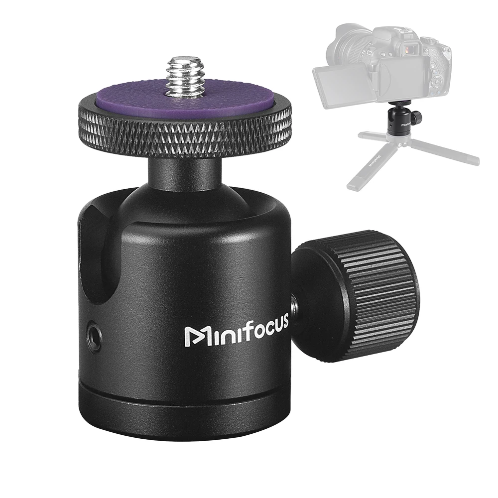 Mini rotule 1/4'' Vis 360 °   Support de tête de trépied rotatif pour appareil photo DSLR sans miroir, trépied lumineux monopode, projecteur coulissant DV