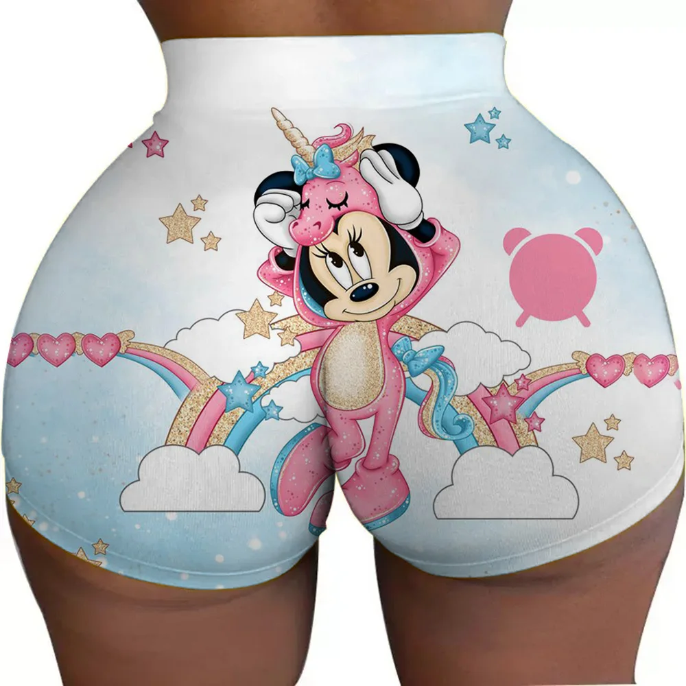 ディズニーミッキー女性のフィットネスバイカーショーツバレーボールヨガショーツバイカーファッション漫画女性ミニセクシーなポールダンスタイトなショーツ
