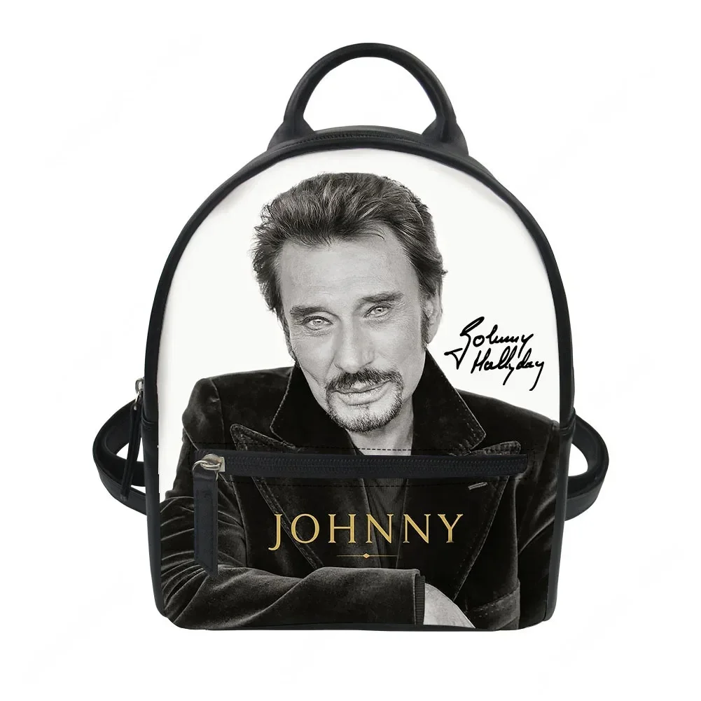 Johnny Hallyday Custom Backpack Purse Women Pop Singer Carter Schoolbags Double Shoulder Bag Mini Daypack Leather Travel Bag