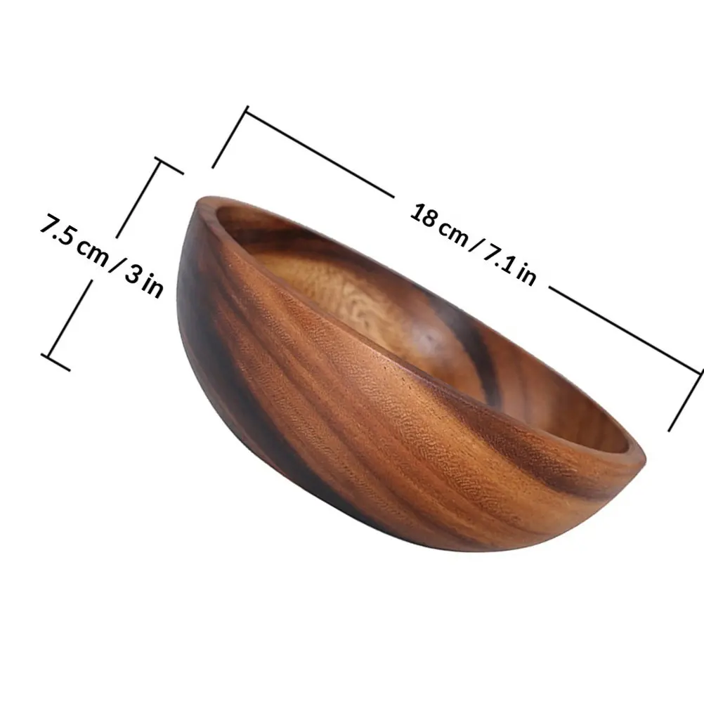 Natural Wooden Salad Bowl – 18x7.5cm Thick Log Serving Bowl for Fruit, Snacks & Kitchen Use