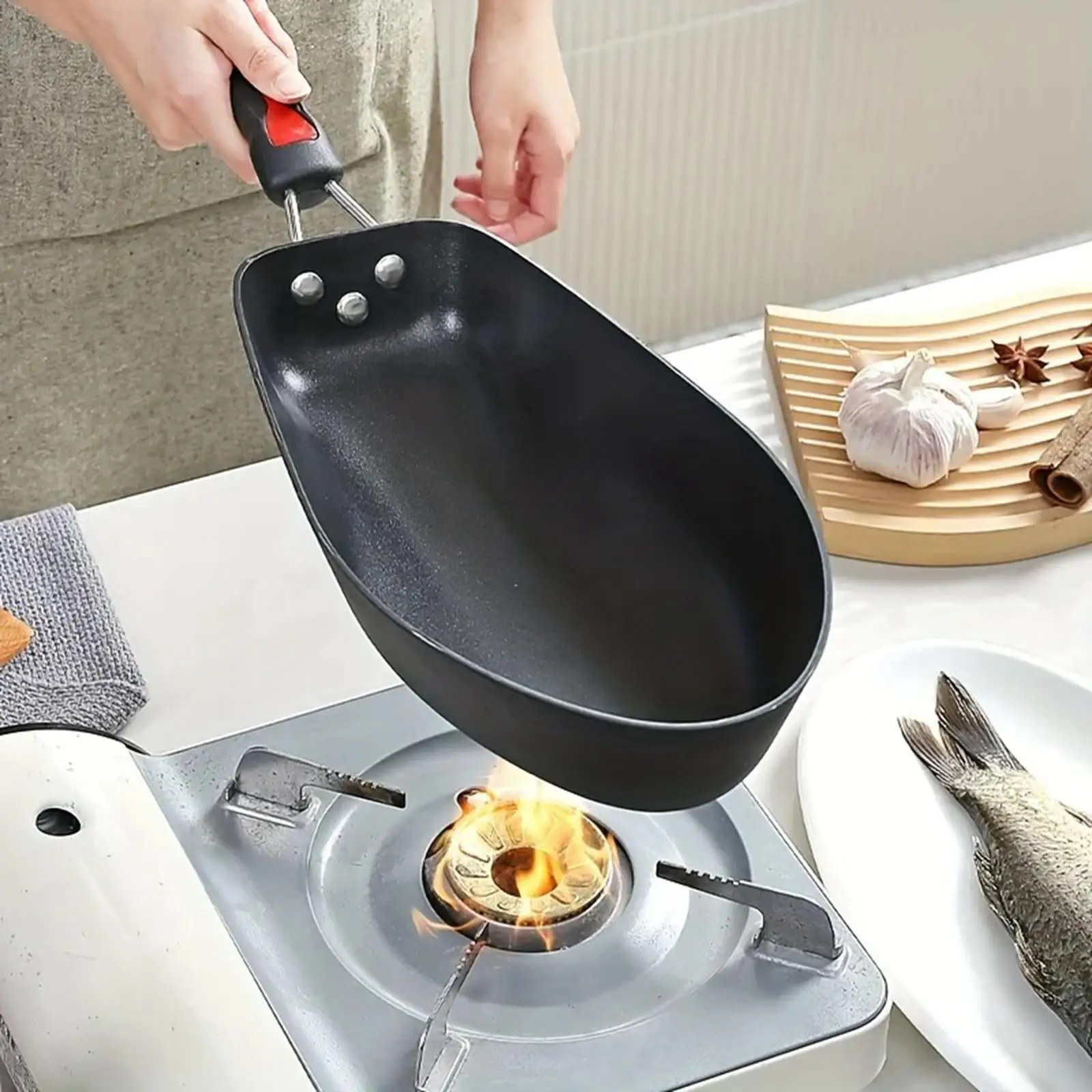 Nonstick Fish Frying Pan, Cooking Pan Versatile, Professional, Easy to Use, Portable, Practical, Fish Shape Skillet, Efficient