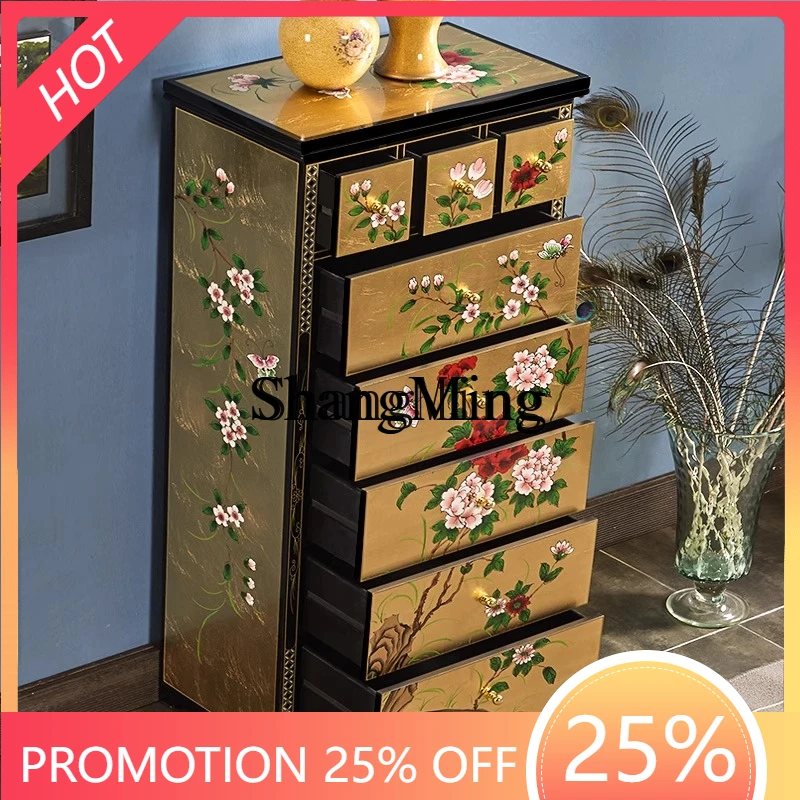 

FG Decorative Entrance Cabinet Retro Chinese Style Furniture Storage Cabinet Solid Wood Drawer Cabinet