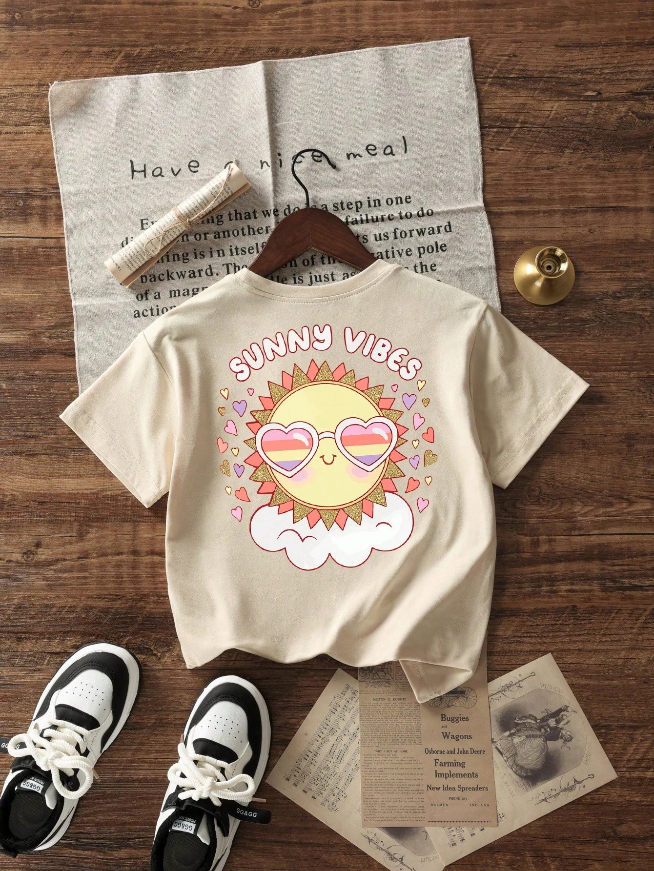 

Детская футболка Sunny Vibes с милым мультяшным принтом солнца, детская футболка с круглым вырезом, футболка для мальчиков и девочек, летняя футболка с коротким рукавом