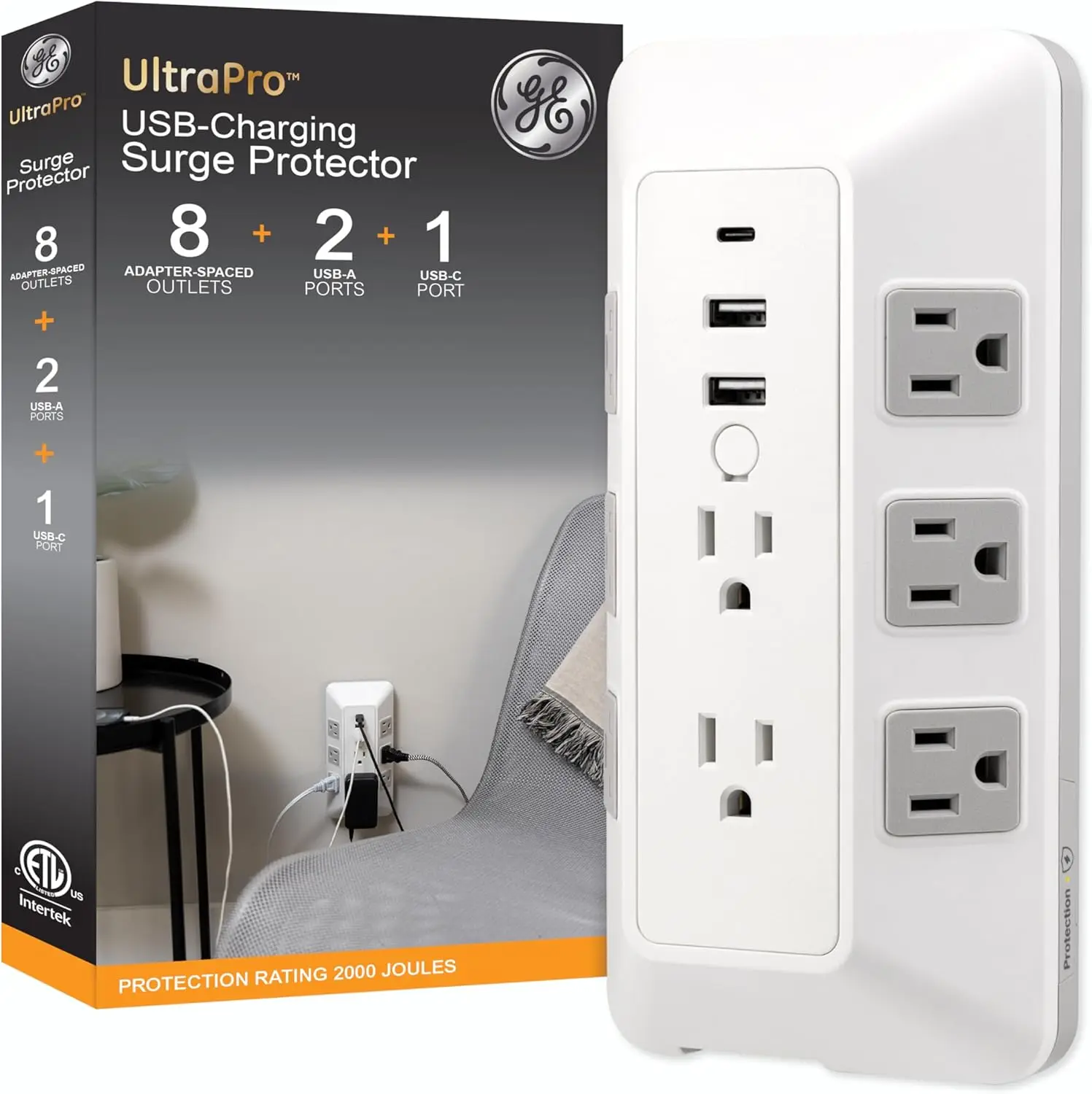 

8-Outlet Sur Protector With Usb, Outlet Extender, 2 Usb-A, 1 Usb-C, Pter Spaced, Multi Plug, Charging Station, For Home School