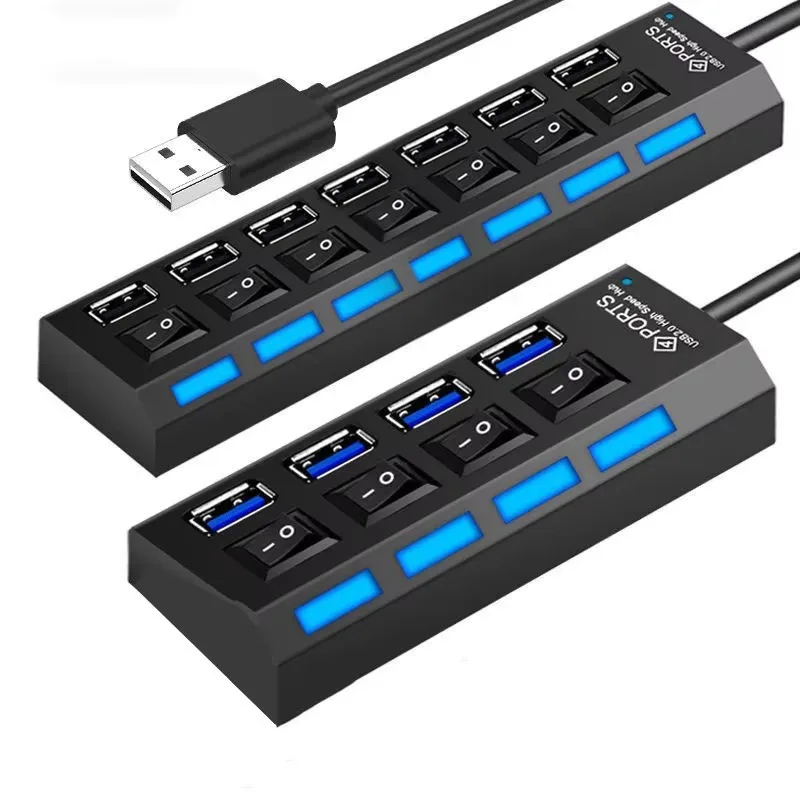 Hub 2.0 USB Splitter Multi Hub USB 2.0 Adapter USB Several Ports Power Adapter  with Switch Laptop Accessories for PC