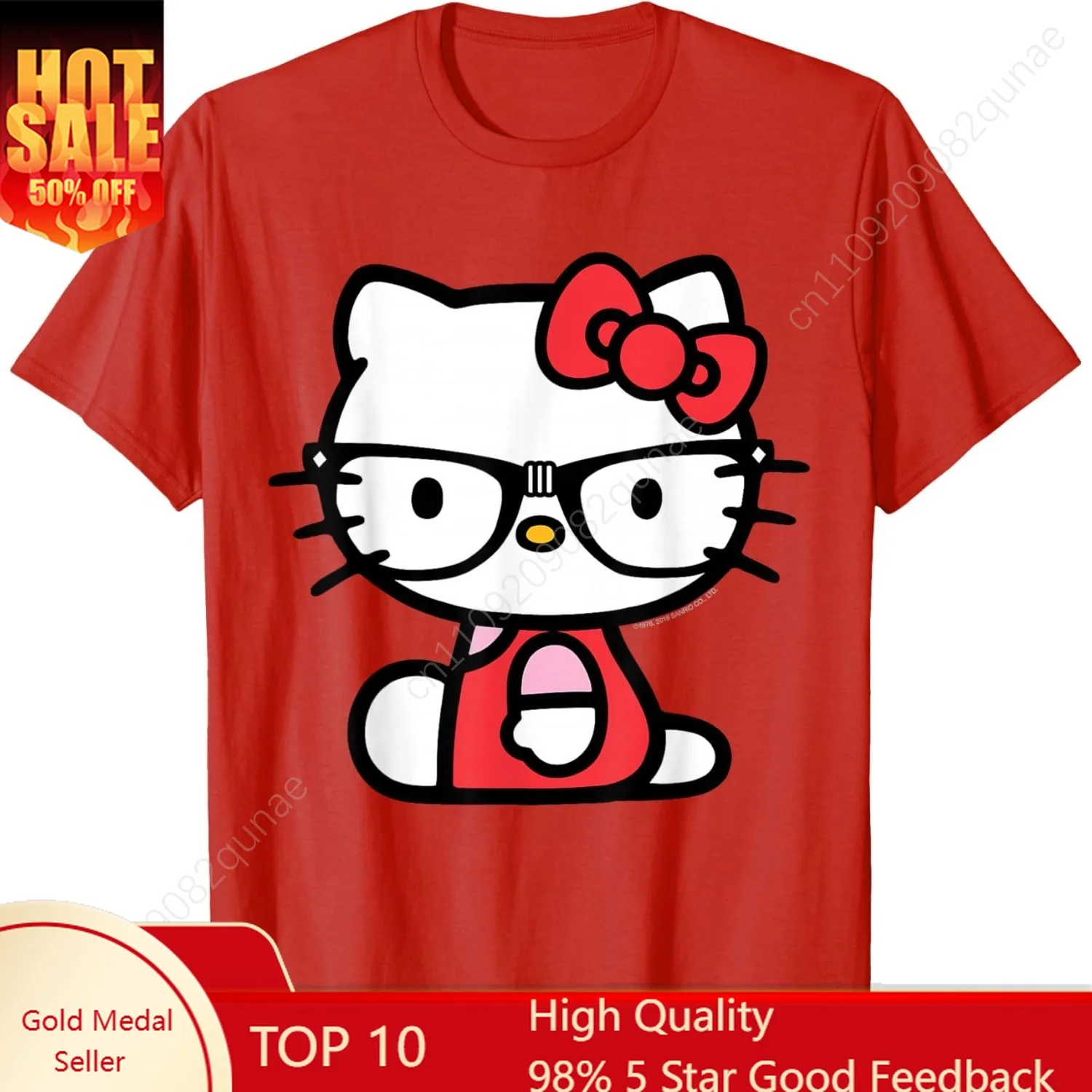 

Hello Kitty Nerd Glasses Tee Shirt T-ShirtWomen Tshirt Female Short Sleeved