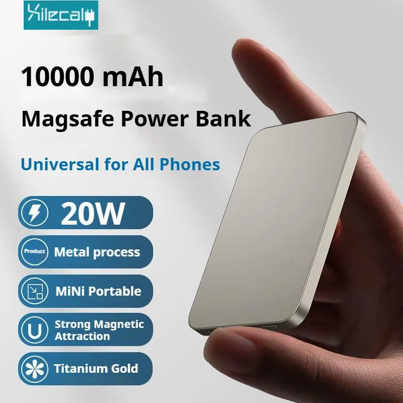 

For Magsafe Power Bank 10000mAh 15W Wireless 20W PD Fast Charging Ultra-Thin Titanium Portable Charger for iPhone 16 Samsung S25