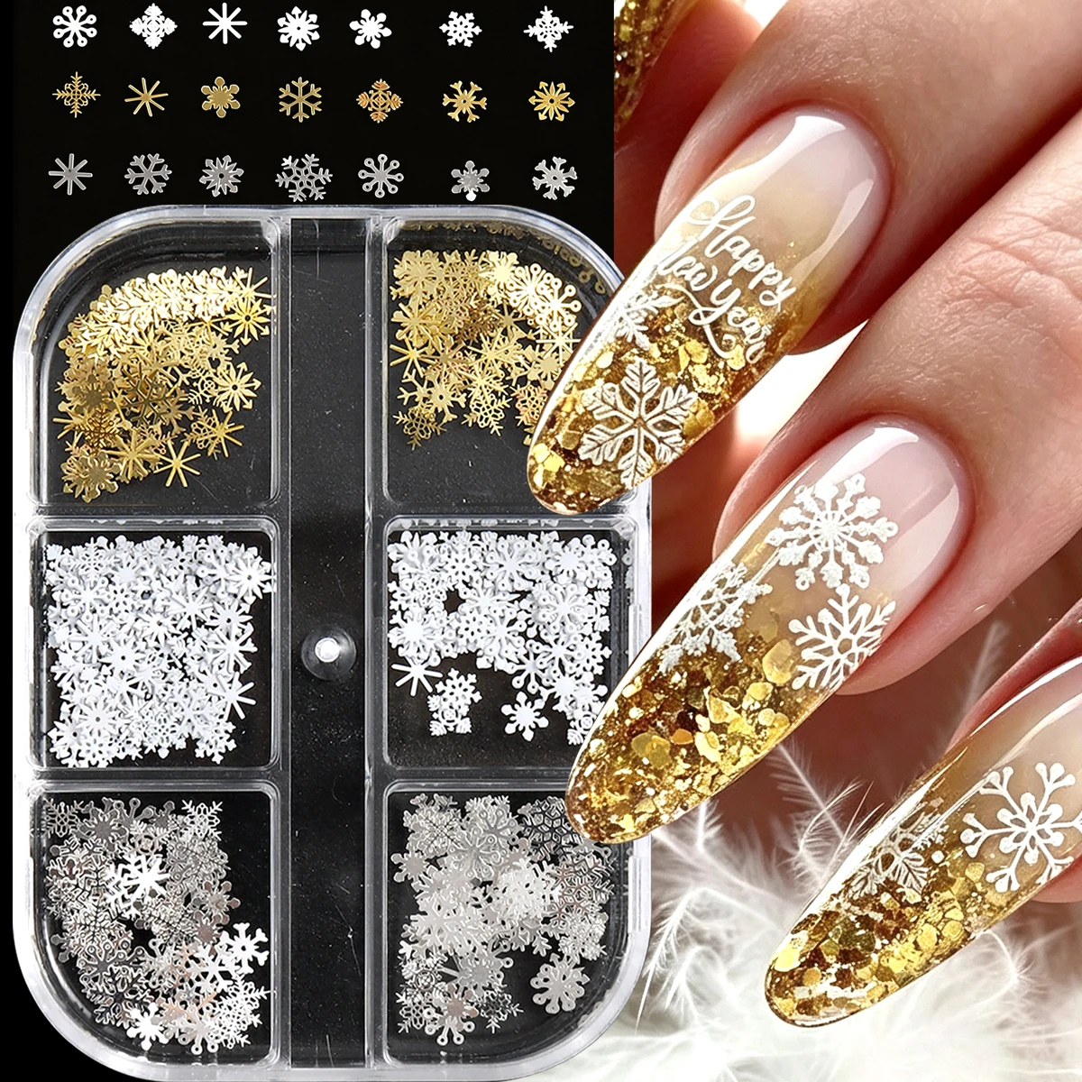 Snowflake Nail Art Metal Slices, Mix Size Winter Snow Flakes Nail Charm, Christmas DIY Nail Art Accessories for Winter Holiday