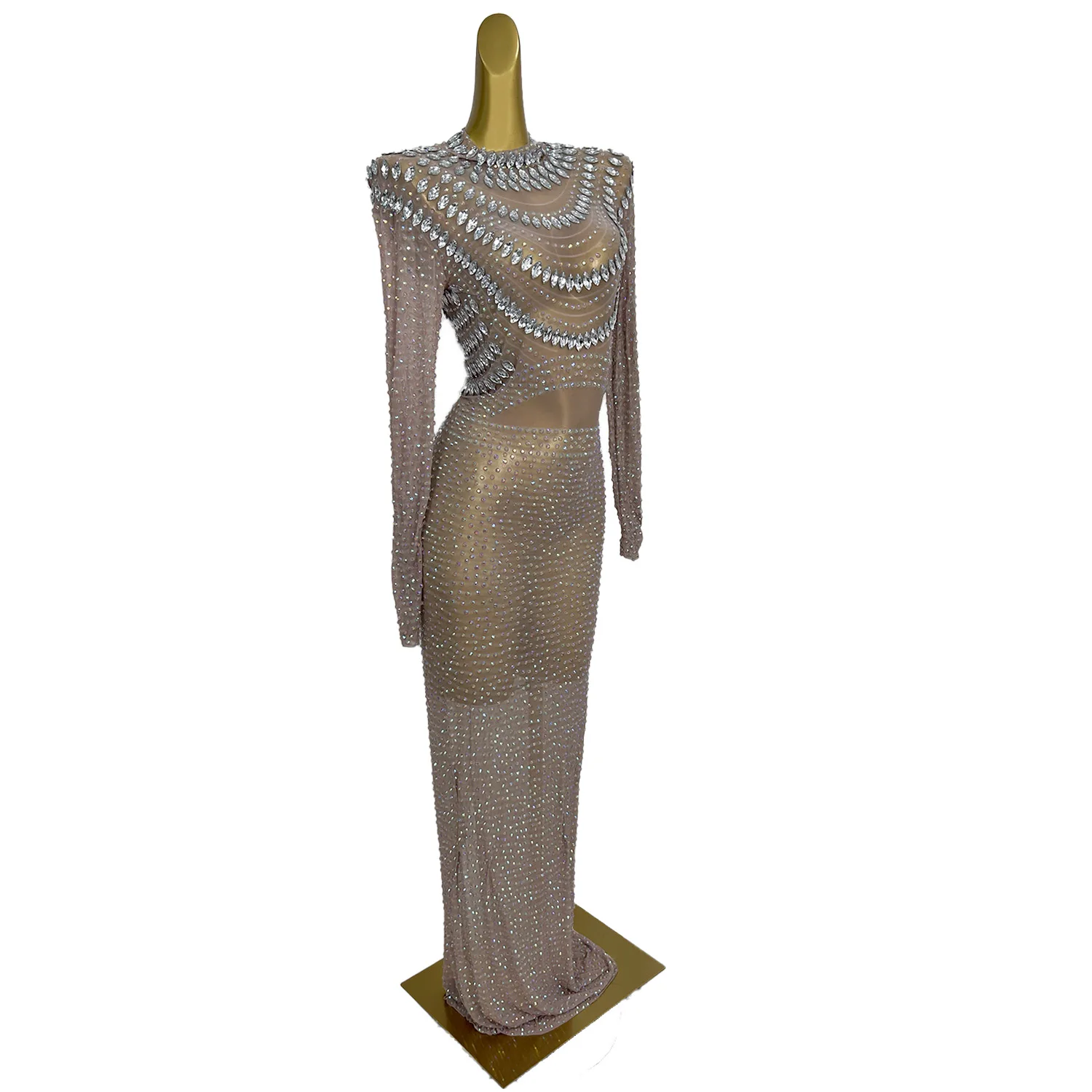 Sexy See Through Verjaardag Banket Diamanten Jurk Vrouwelijke Outfit Vrouwen Cocktail Bodycon Jurk Vloerlengte Avondjurk