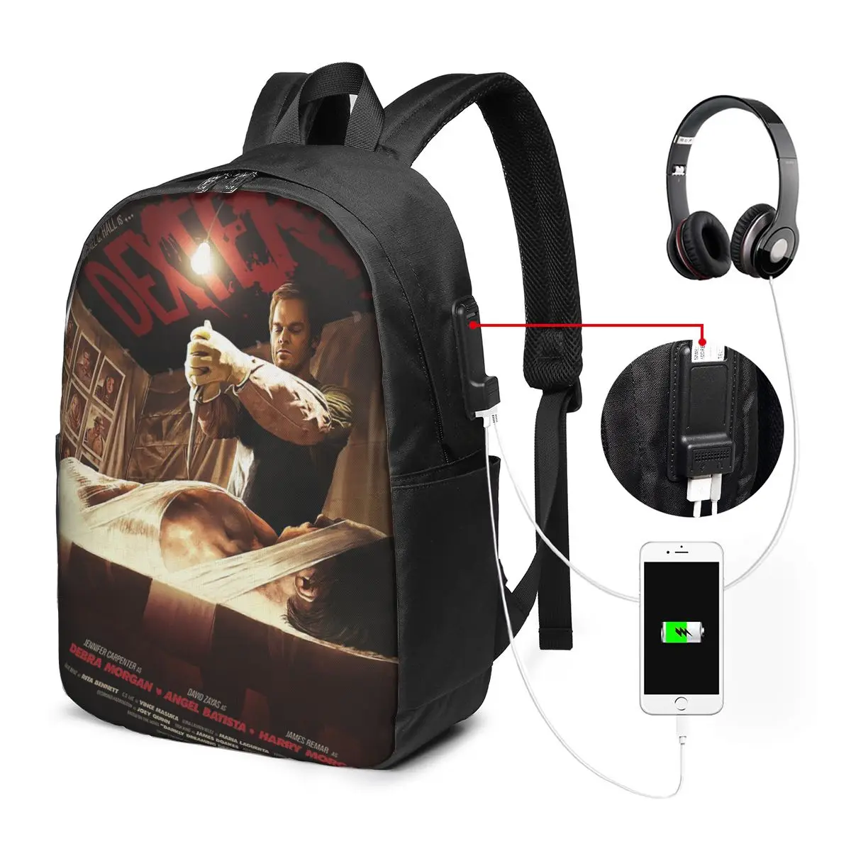 

Movie Dexter Morgan Backpack Travel Notebook Bag Computer College Student School Bag Laptop Shoulder Bags for Men Women