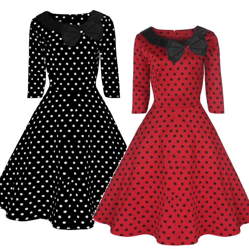 Kobiety w stylu Vintage Rockabilly Polka Dot paryska sukienka typu Swing czarny czerwony 50s Retro Pin Up