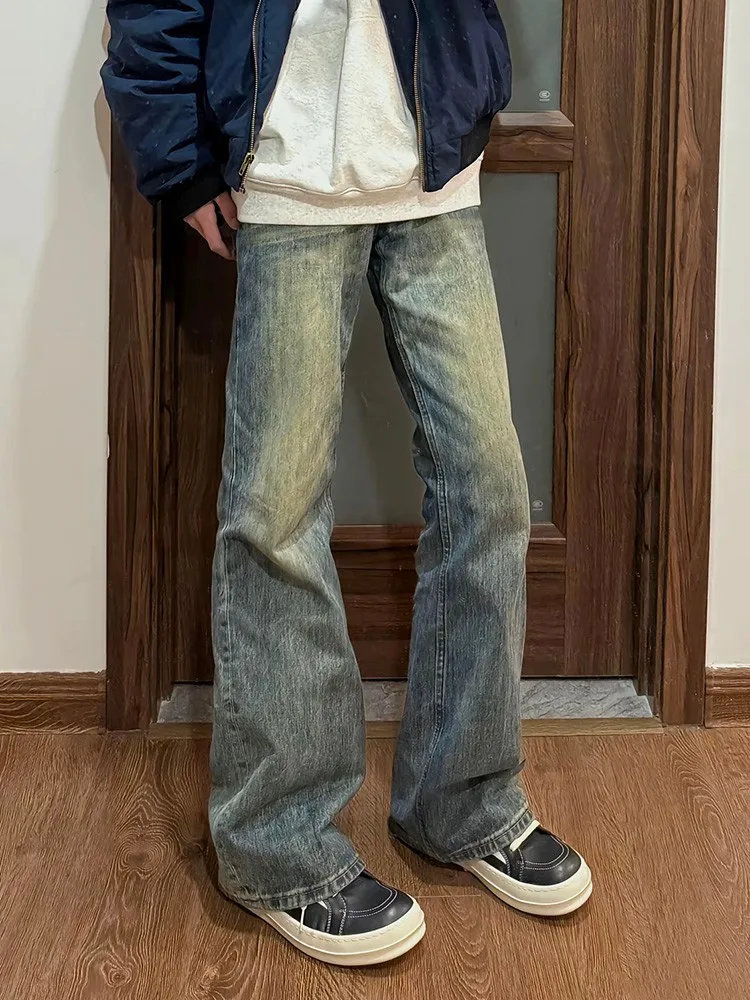 

Vintage Blue Bell Bot Men's Jeans High Waist Lengthening Leg Effect Knife Straight Cut Casual Cotton Denim Trousers