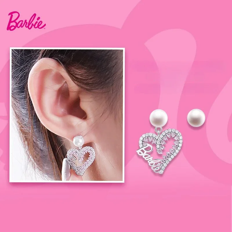 

Kawaii Barbie Pearl Earrings Glitter Diamond Zircon Ear Studs Fashion Jewelry Earwear 2024 New Girls Creativity Earrings Gift