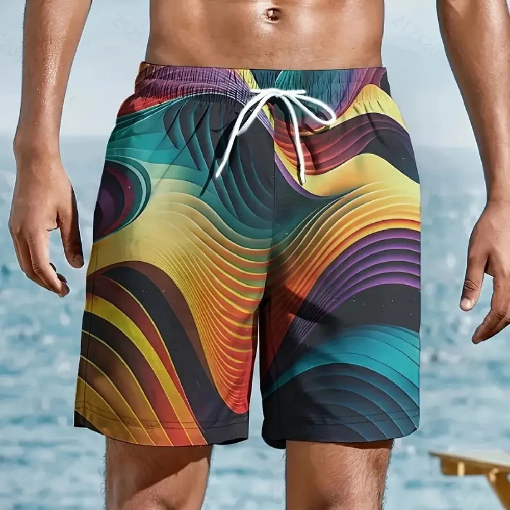 

Colorful Geometric Pattern Print Men's Beach Shorts Quick Dry Breathable Swimming Shorts Casual Trendy Men Sport Short Pants