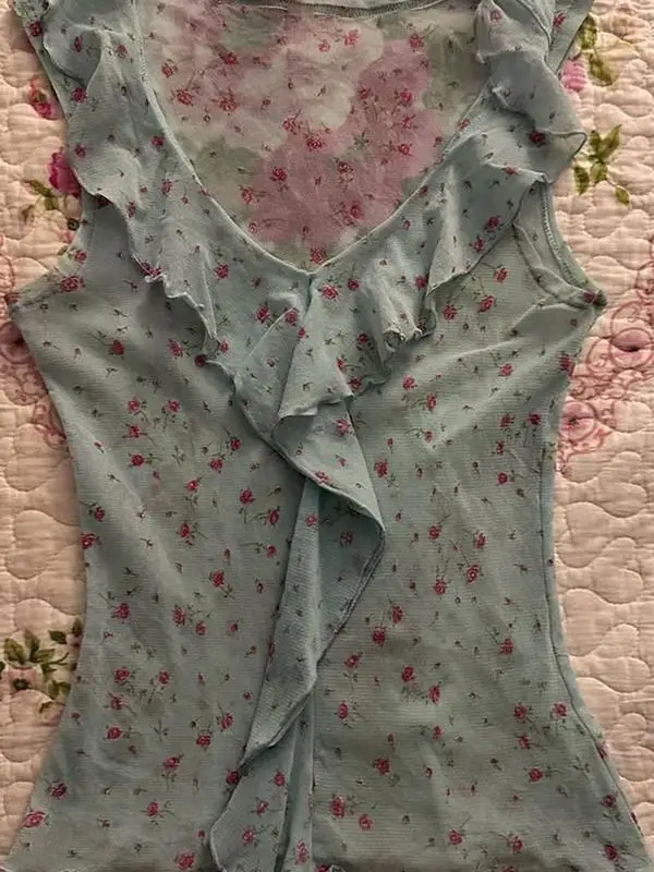 

Original Unique Blue Floral Print Slimming Svel irt Vintage Sle Summer Women's Faion Commute Korean Sle Polyest...