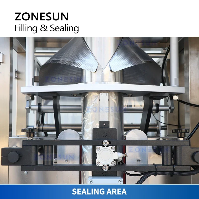 ZONESUN-máquina automática de envasado de salsa VFFS, equipo de llenado y sellado de pasta, bolsa de bolsita líquida, bomba de pistón ZS-GFGT620