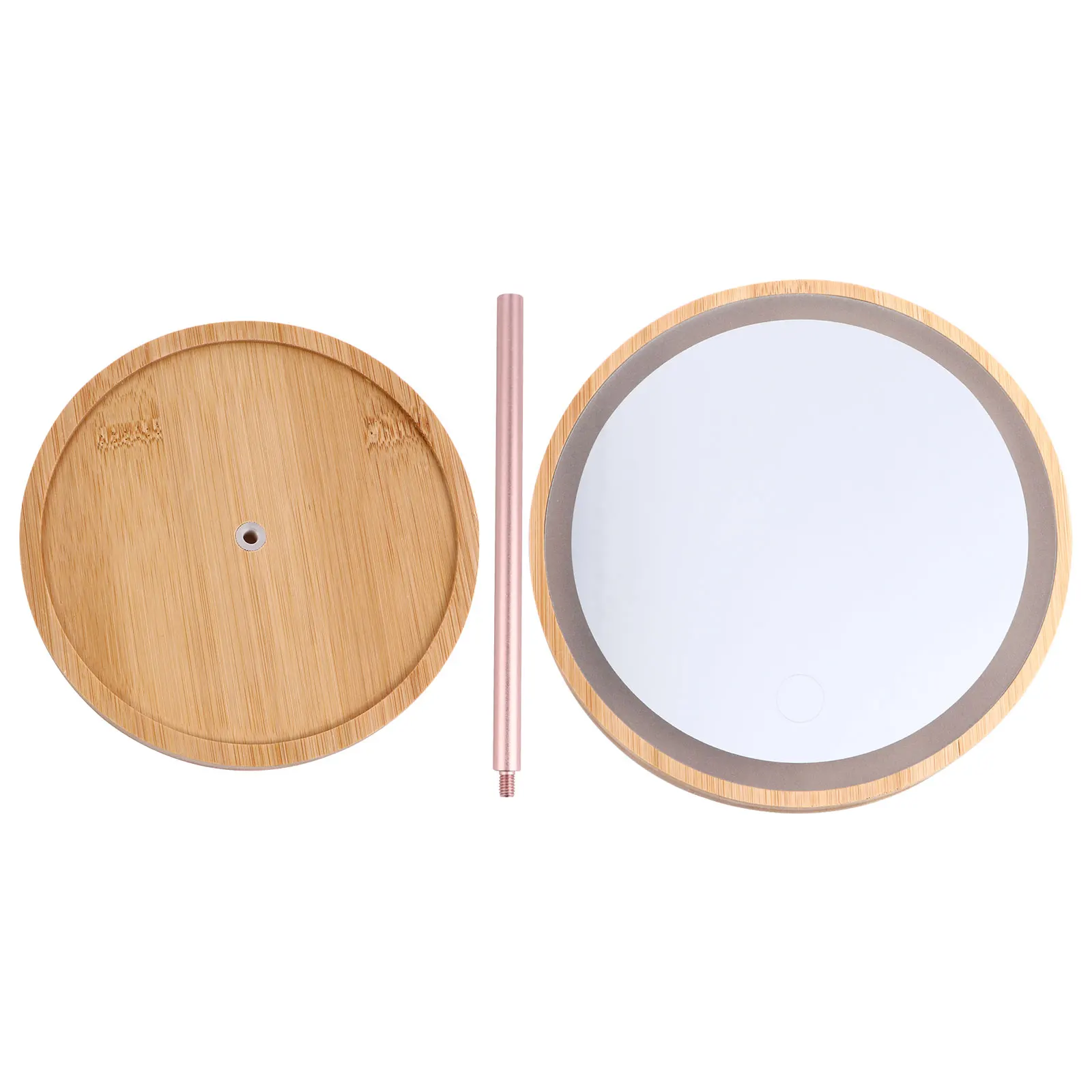 1pc Wooden Makeup Mirror Led Light 90° Swivel Desktop Vanity Tabletop High Definition Clear Surface Touch Control Stable Base