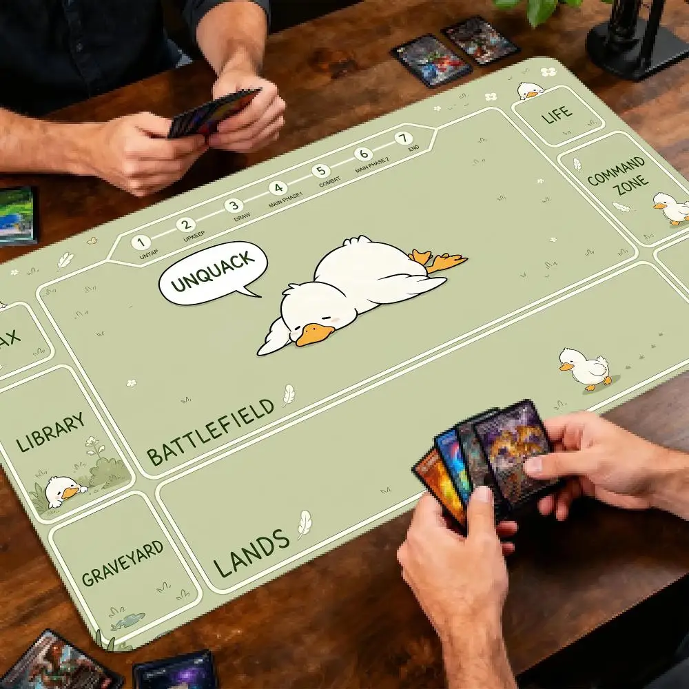 Kawaii Sleepy Duck MTG Playmat With Zones Magic The Gathering Play Mat Non-Slip Rubber TCG Card Game Desk Mat Gaming Mouse Pad
