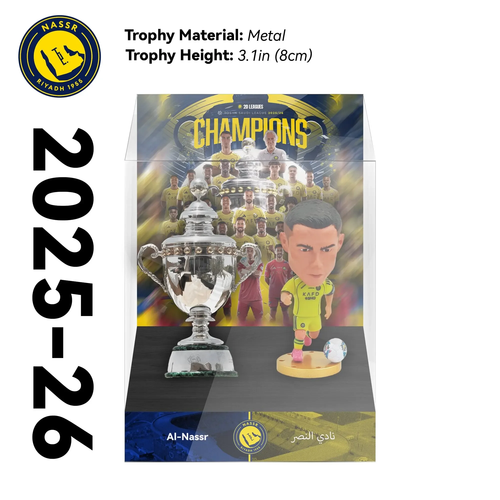CR7 Doll With Saudi Pro League Trophy Metal Replica With Display Case Collectible Gift For Football Fans