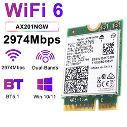 Dual Band 2.4Ghz 5Ghz 3000Mbps WiFi Card Wireless Wi-Fi 6 Adapter AX201NGW Bluetooth 5.1 M.2 NGFF Key E CNVio 2 for Win10