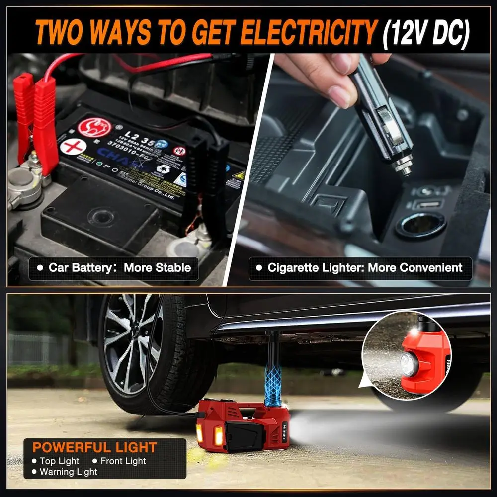 12V 5トン電動カー ジャッキ、インフレータブルポンプ、LEDライト付き、タイヤ交換用ポータブルフロアジャッキ、セダン、SUV、MPVに最適