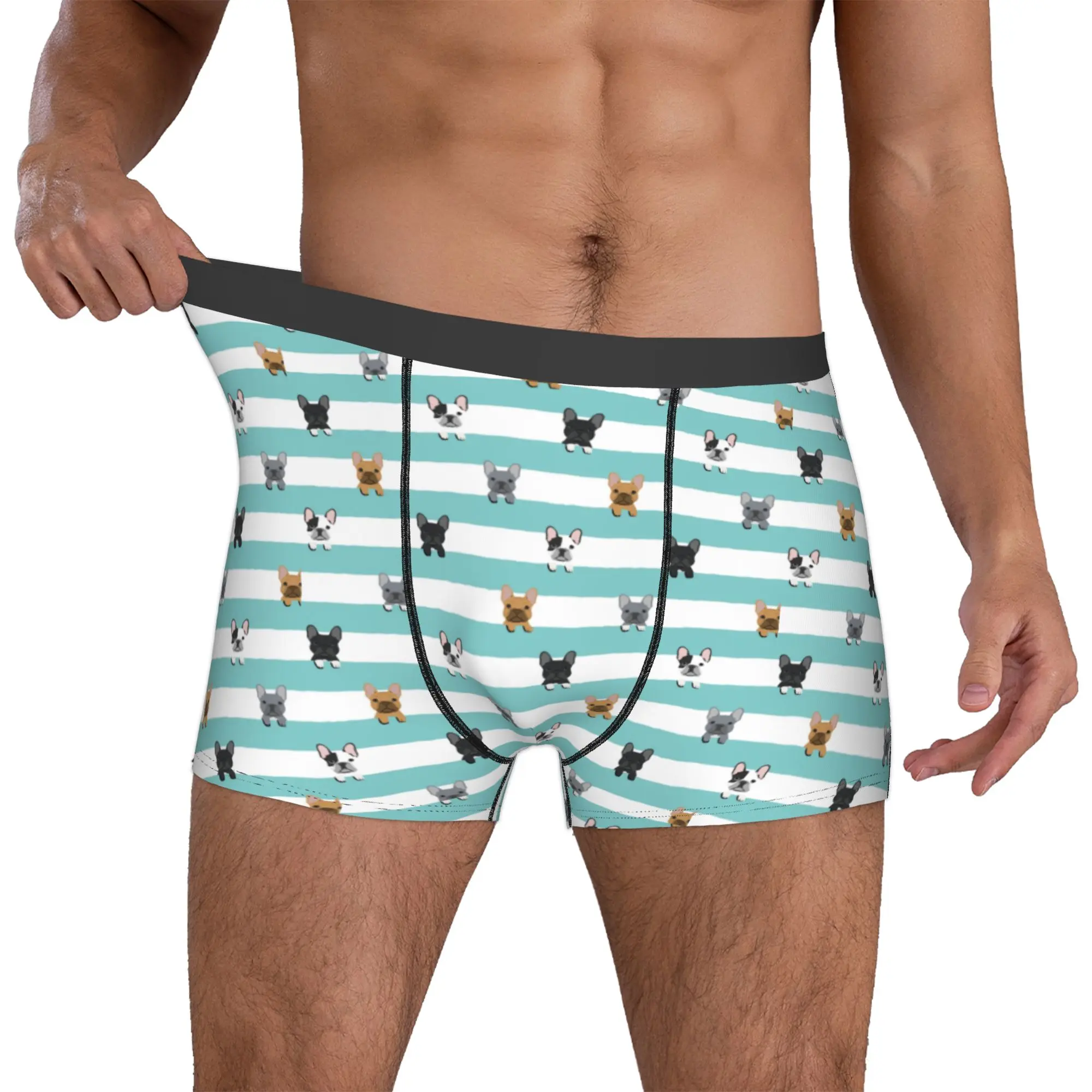 Custom Kawaii French Bulldog Stripes Boxers Shorts Men Pet Dog Briefs Underwear Fashion Underpants