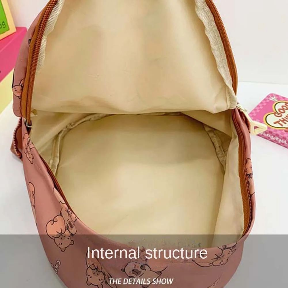 

Thickened Capybara Backpack Nylon Wide Straps Cartoon Animal Daypack Multi Functional Foldable Large Capacity School Bag Friends