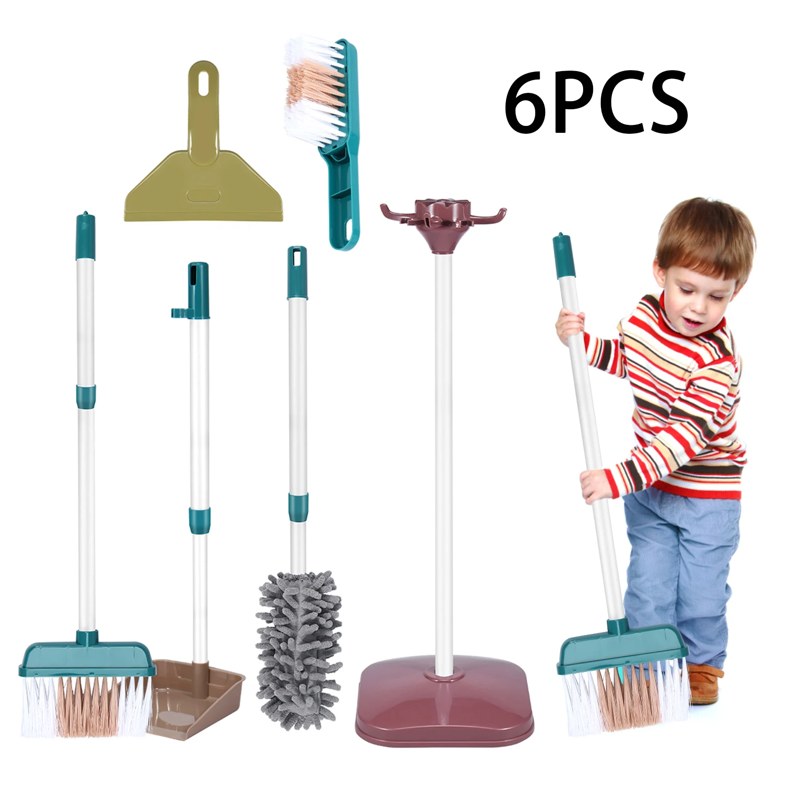 6Pcs Kids Cleaning Set Pretend Toy Cleaning Set Educational Broom and Dustpan Set with Cleaning Duster Brush