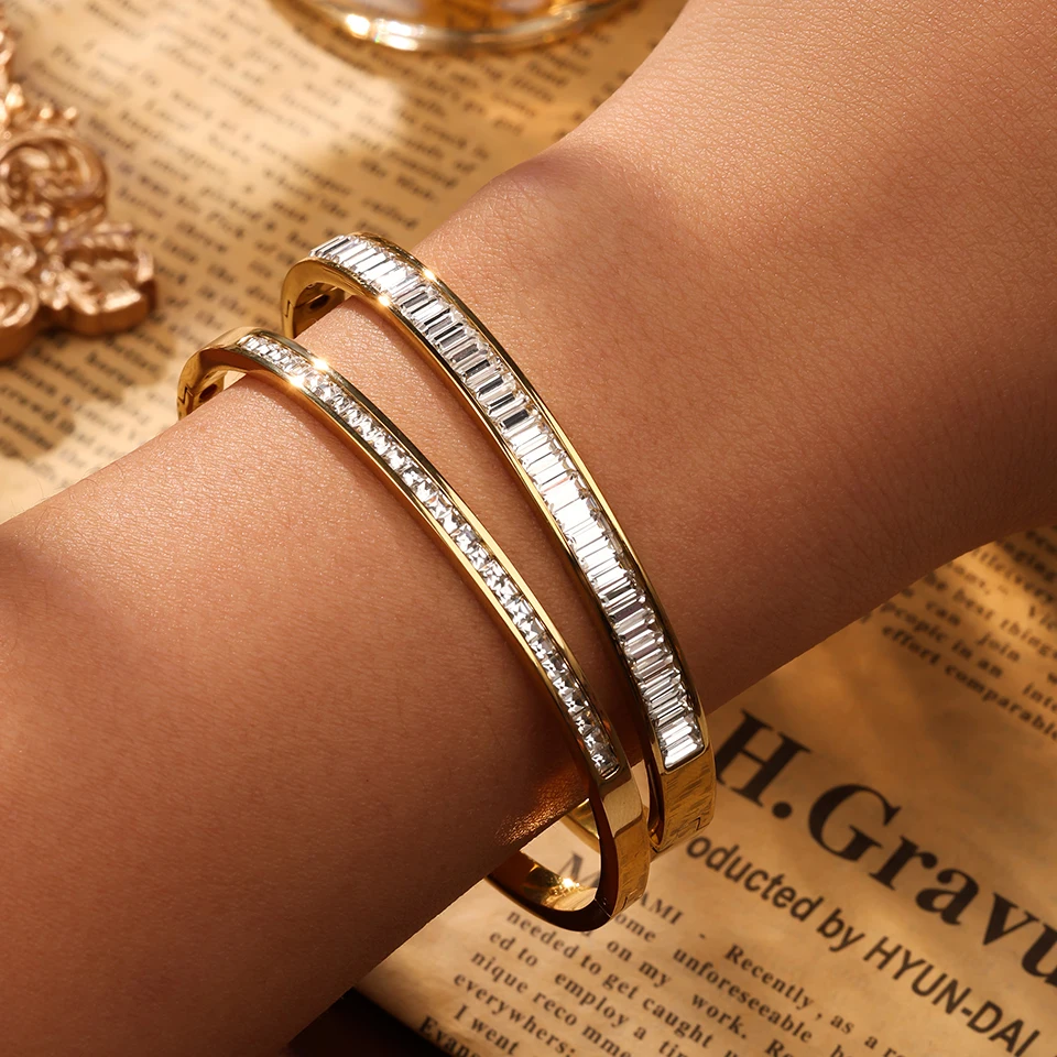 RAKOL 2-piece Set Of Stainless Steel Inlaid Powder Zirconium Bracelet Set Women Men's Couple Holiday Gift Bracelet Jewelry