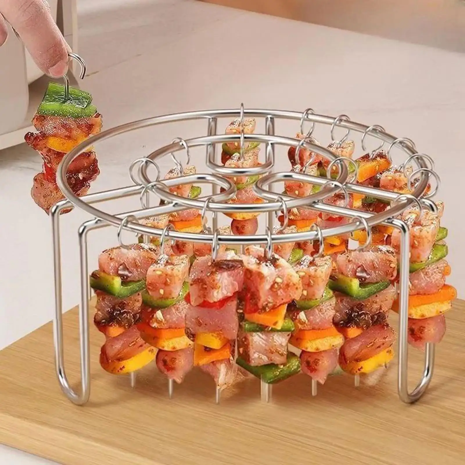 Air Fryer Rack Air Fryer Skewer Stand Non-Stick Reusable Vertical Heat-Resistant Stainless Skewer Rust-Proof For Restaurant