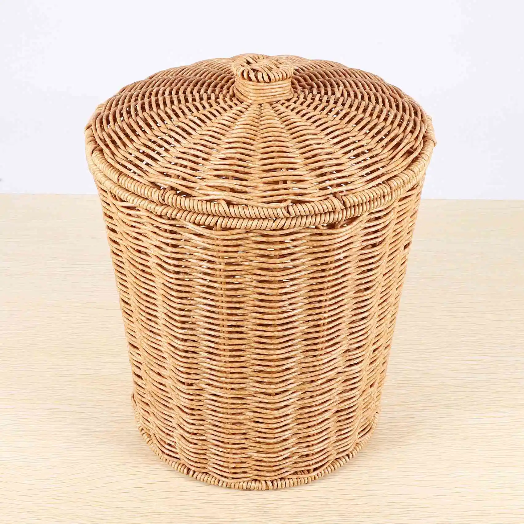 Customer Favorite Woven Basket Trash Can Round Rattan Waste Basket With Lid Planter Woven Storage Baskets Wicker Wastebasket Gar