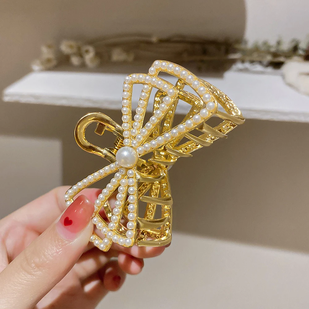 Mini accesorios para el cabello con diamantes de imitación para mujer, garra para el cabello con perlas, soporte para cola de caballo, Clip de cangrejo para el cabello con lazo