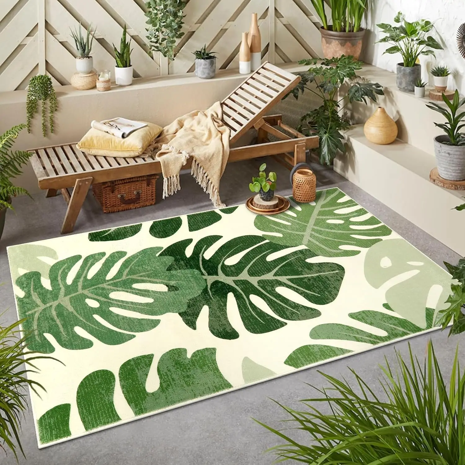 Leaf Area Rugs for Living Room Green Washable Throw Rugs Tropical Monstera Plant Non-Slip Bedroom  Carpet Porch Entryway Kitchen