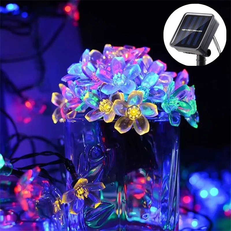 100/50/20LED Solar String Lights Outdoor Waterproof 8 Mode Solar Battery Operated Cherry Flower Light Garden Party Decoration