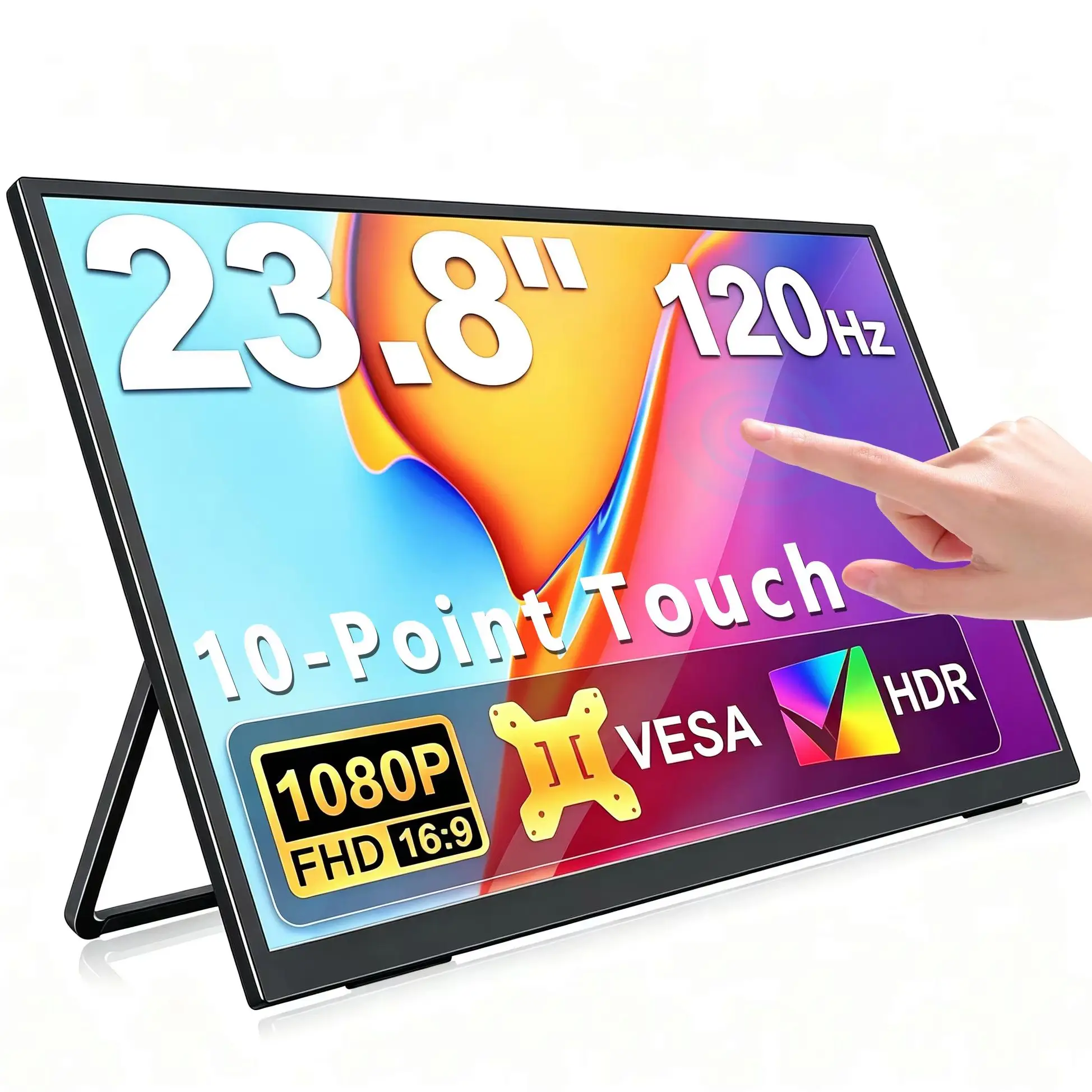 23.8 Inch Touch Portable Monitor 120Hz FHD 1920*1080 IPS 100%sRGB VESA Mountable External Display for Laptop PC Game Consoles