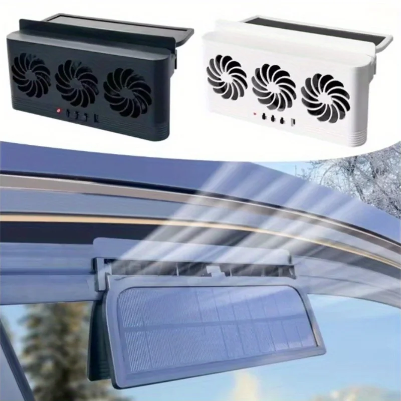 

Solar/USB Dual-Power Car Exhaust Fan Solar-Powered Car Exhaust Fan: Features Three Air Inlets, Window-mounted Vehicle Ventilator