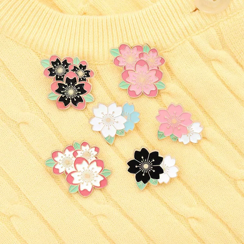 Pink White Black Sakura Flowers Enamel Pin Custom Cherry Blossom Brooches Bag Cartoon Plant Lapel Badges Jewelry Gifts Wholesale image 4