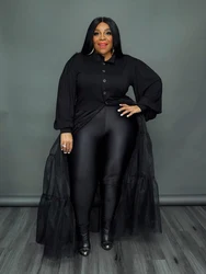 Woman Dress Casual Elegant Ladies Mesh Gothic Black Dress Long Sleeve Polo Shirt Dress Plus Size Wholesale Bulk Dropshipping