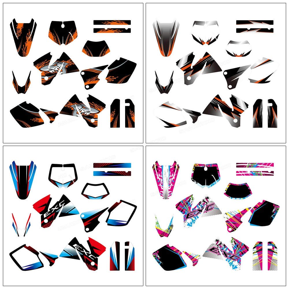 

Наклейки с узорами различной толщины (29/31/35 mil) для всей серии мотоциклов EXC 125 200 250 300 350 400 450 500 530 1998-2000 годов выпуска.