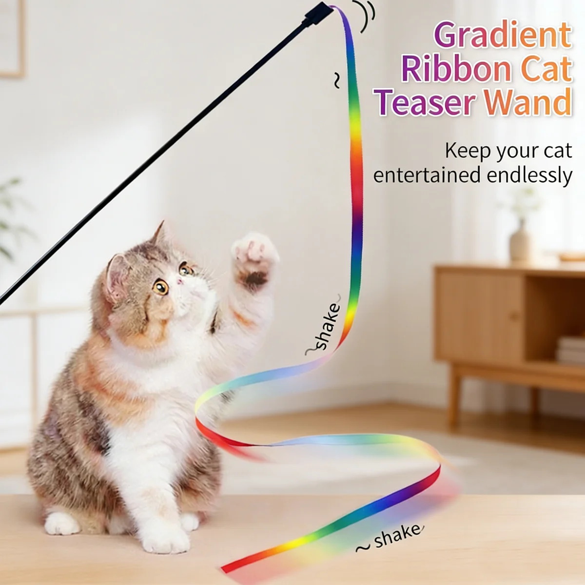 

1 Pc Interactive Cat Toy Rainbow Striped Cat Teaser Stick Cat Play Lure Interactive Toy